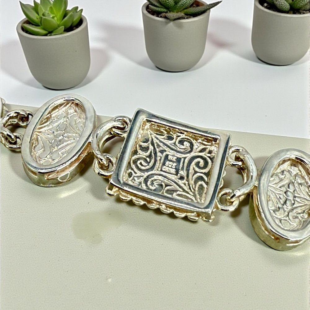 Whitney Kelly Sterling Silver Tiger’s Eye Jasper MOP Link Toggle Bracelet 7” - Picture 4 of 17